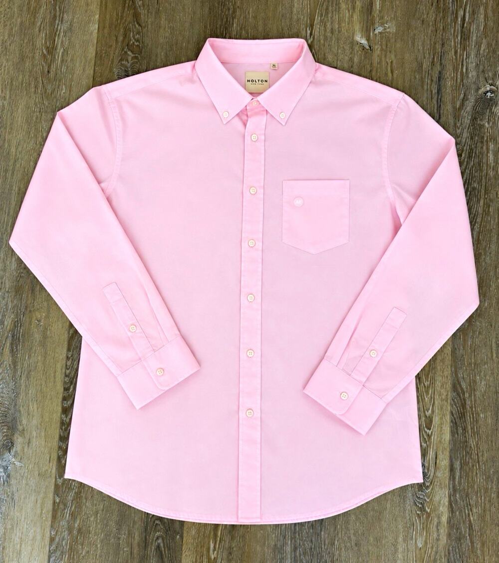 Holton Men’s XL Pink Solid Cotton Dress Shirt Button-Down Long Sleeve